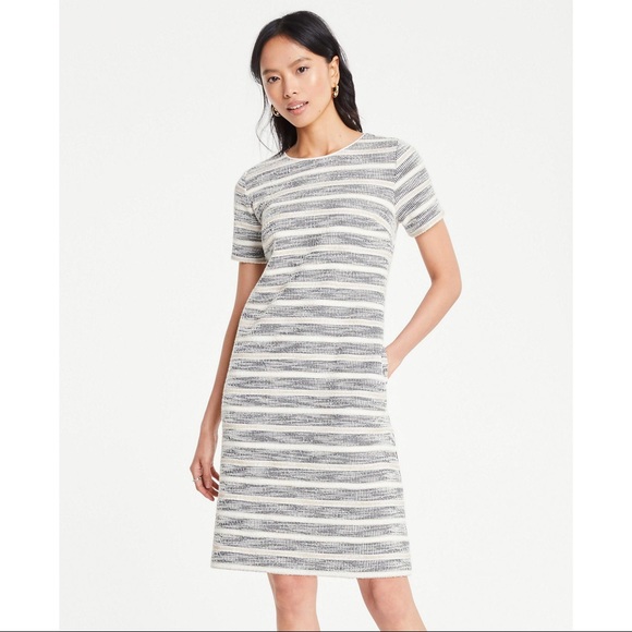 Ann Taylor Textured Stripe Knit Shift Dress - Picture 2 of 8